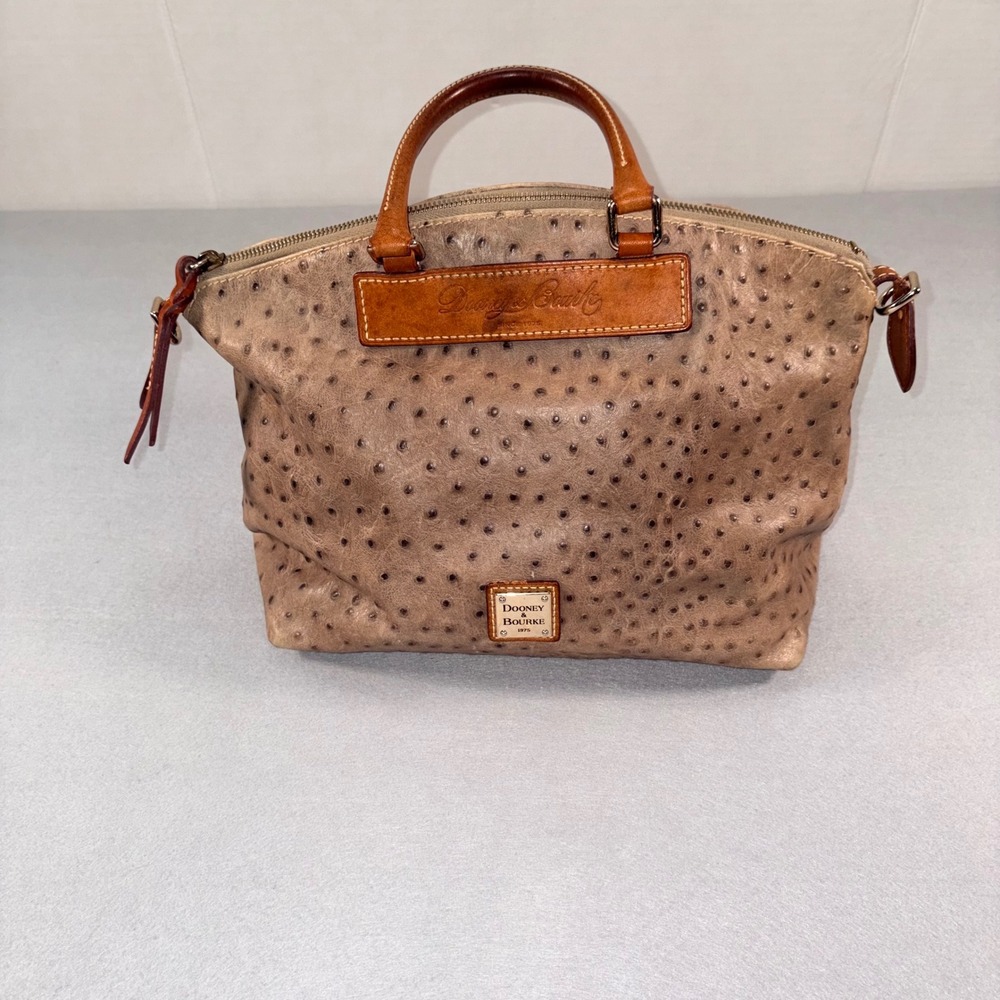 Dooney & Bourke Ostrich Embossed Florentine Leather Zip Zip Satchel in Mushroom